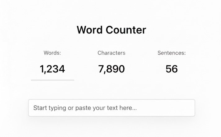 Online Word Counter Tool showing word, character, and sentence count